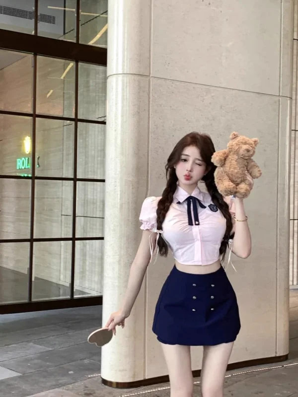 

Корейский колледж Sle JK orm, комплект из двух предметов, женская летняя розовая юбка и темно-синяя, одинаковый школьный наряд