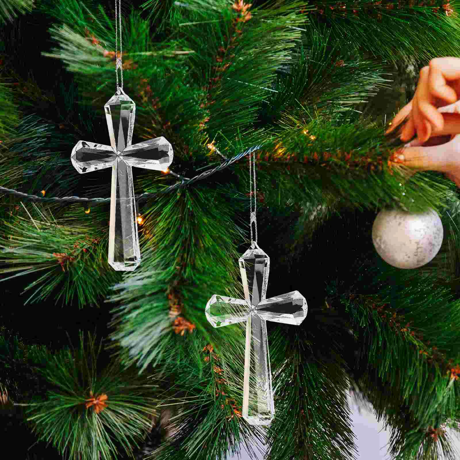 Ornaments Transparent Cross Christmas Pendant Neutral Home Decor for Tree Festoon Decorations