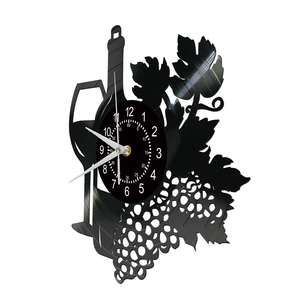 Winery Vinyl Record Wall Clock Wine Chateau Decor for Home Bar Kitchen Wine Bottle Glass Grape Cluster Silent Quartz Wall Watch