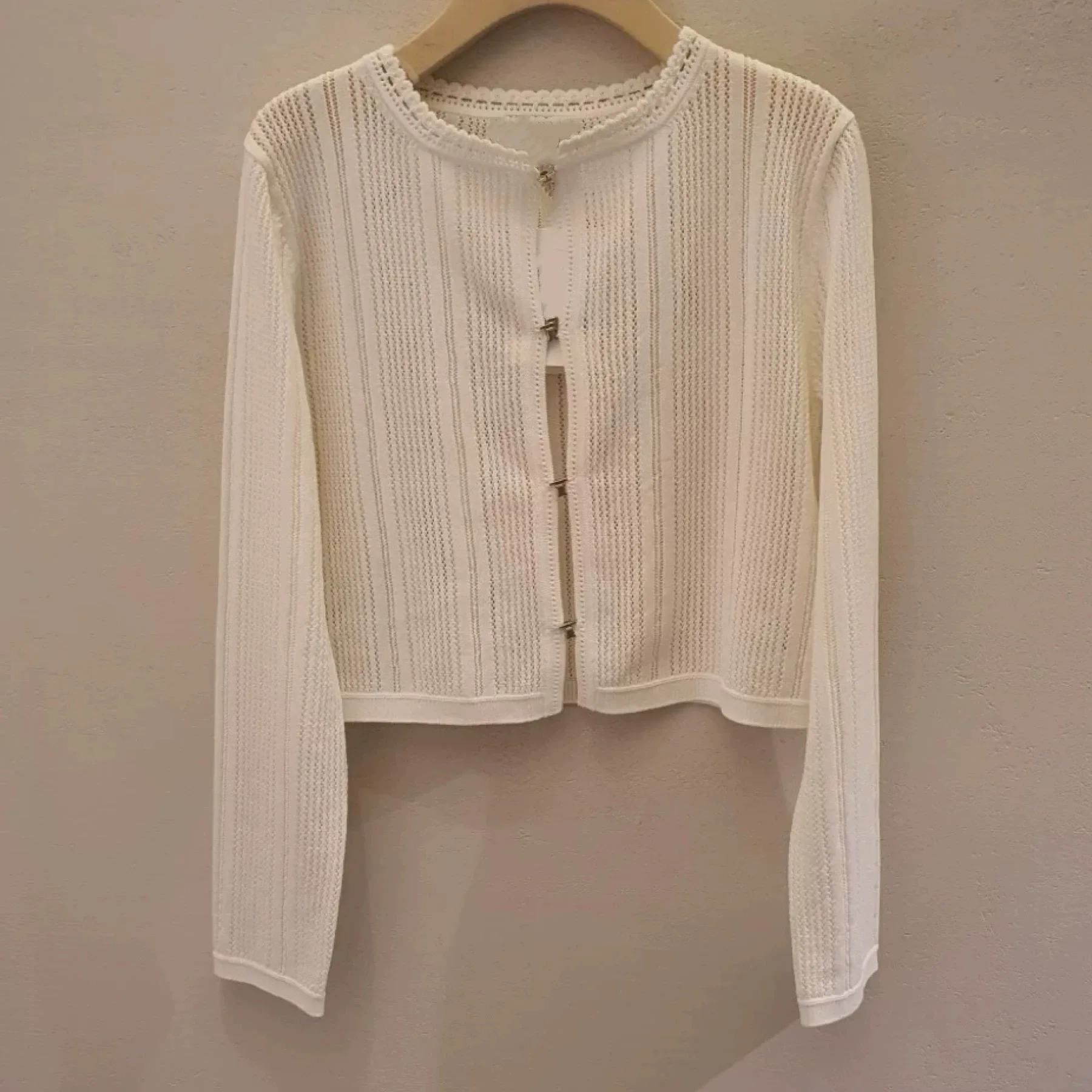 سترة مفتوحة محبوكة من الجبن الليموني من T*ME برقبة دائرية مجوفة بثلاثة ألوان اختيارية كاجوال متعددة الاستخدامات للنساء بأكمام...