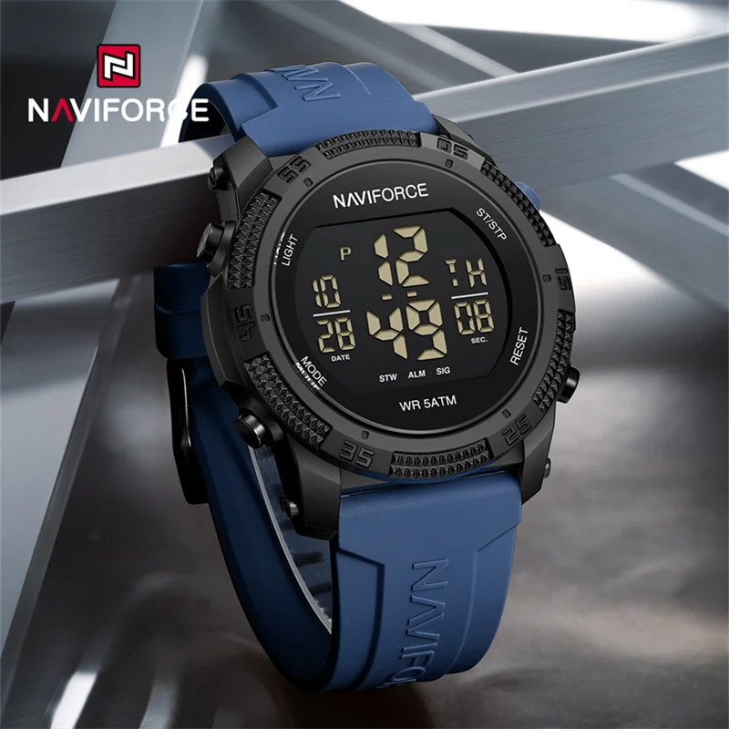 NAVIFORCE Top Brand Electronic Watch for Men Luxury Fashion 5ATM Waterproof Silicone Strap Calendar Wristwatches Gift for Male