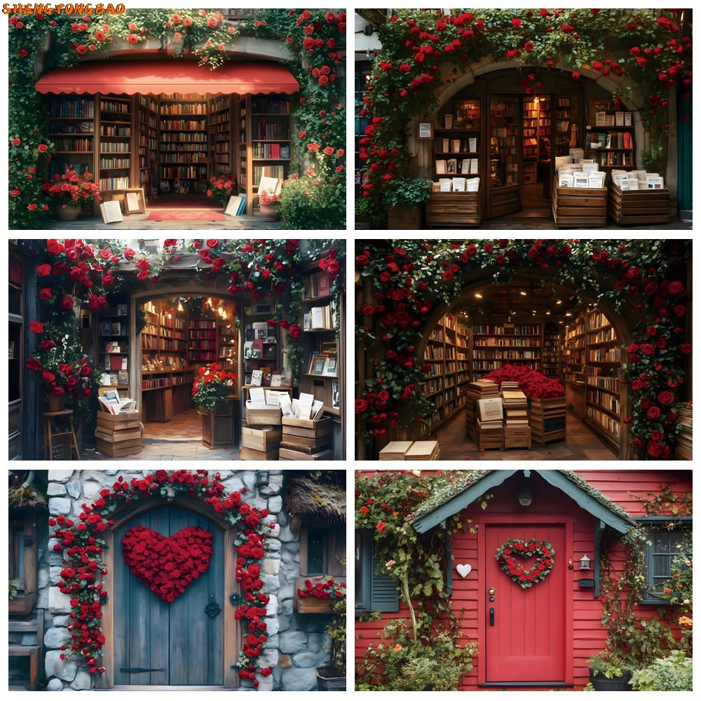 

Valentine's Day Wood Door Photography Backdrop Rustic Wall Red Arch Love Garden Decor Art Portrait Background Photo Studio Props
