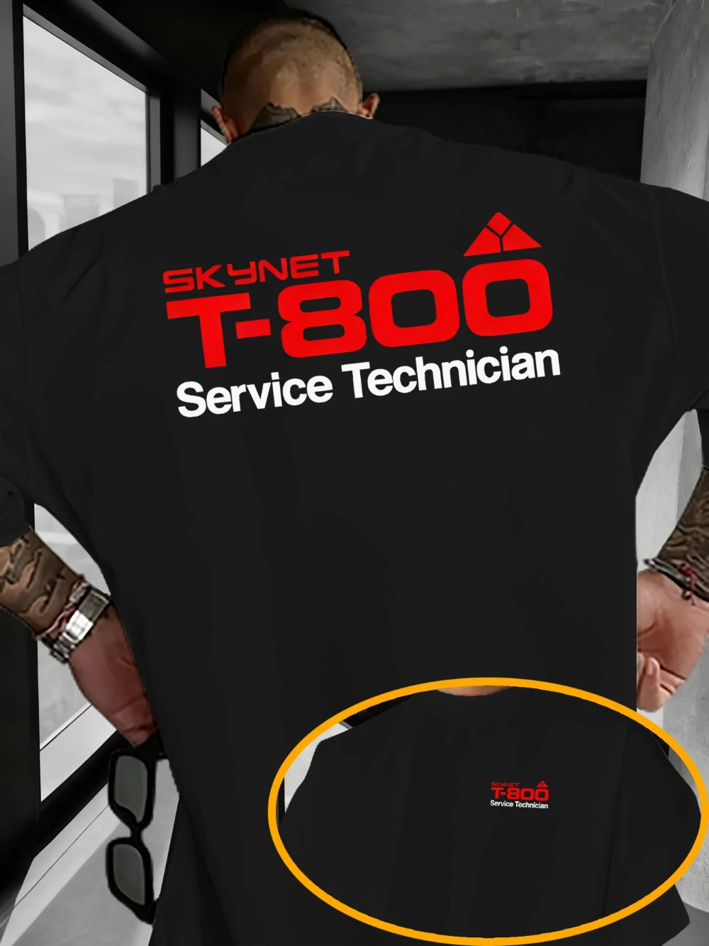 Trendiges und stilvolles Herren-T-Shirt mit Aufdruck „Skynet T800 Service Technician“, kurzärmeliges T-Shirt für Paare, Streetwear-T-Shirt aus reiner Baumwolle