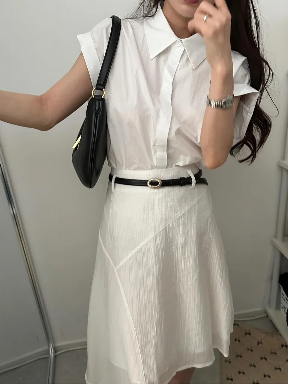 Summer Design Asymmetrical f-length Skirt Women's Chic New A-line High-waist Slimming White Dr Spring Autumn Season