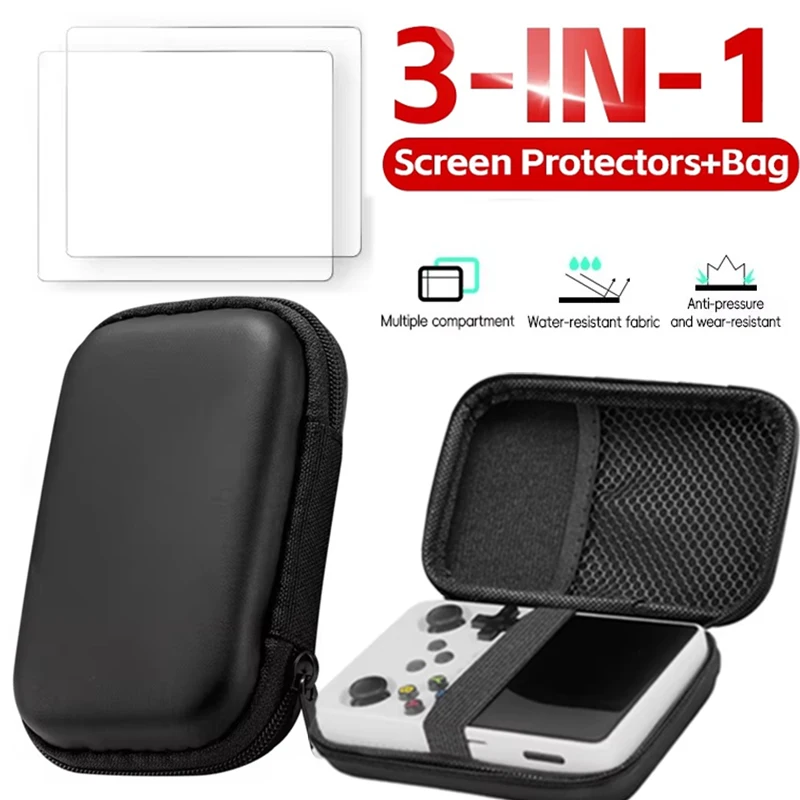 For R36S Game Console Storage Bag & Tempered Glass Screen Protectors Kit Anti-Scratch Durable Bag High Definition Glas For R36S