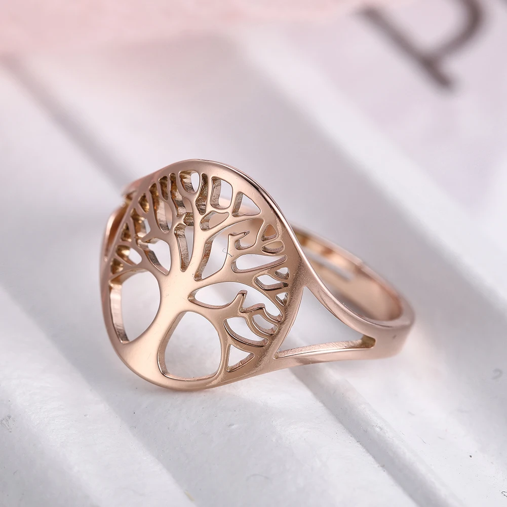 Amaxer Hollow Tree of Life Ring Amulet Adjustable Stainless Steel Finger Rings For Women Girls Anniversary Gifts Wholesale