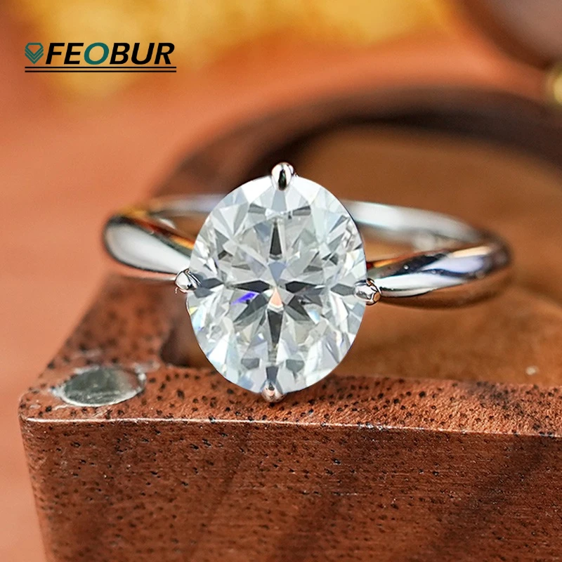 

FEOBUR 1/3CT Moissanite Oval Ring 925 Sterling Silver for Women Lab Diamond Solitaire Wedding Bands with Certificate Jewelry
