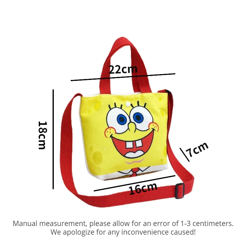 SpongeBob Children Cartoon Zipper Shoulder Bag Small Cotton Canvas Handbag Casual Tote Kids Eco Crossbody Bag Cute Messenger Bag