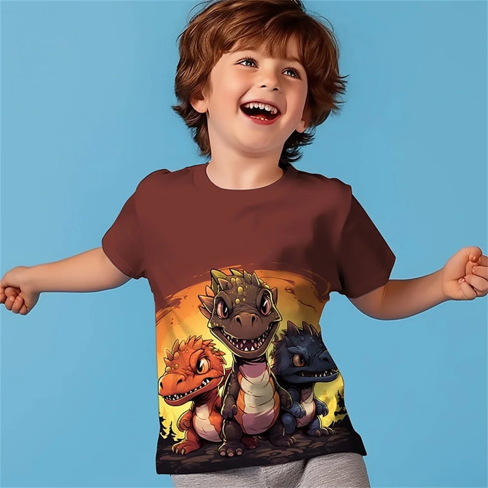 2025 New Retro Dinosaur 3d Print Boy T Shirts Kids T Shirt For Boys Short Sleeve Top Tee Boy Clothes Summer