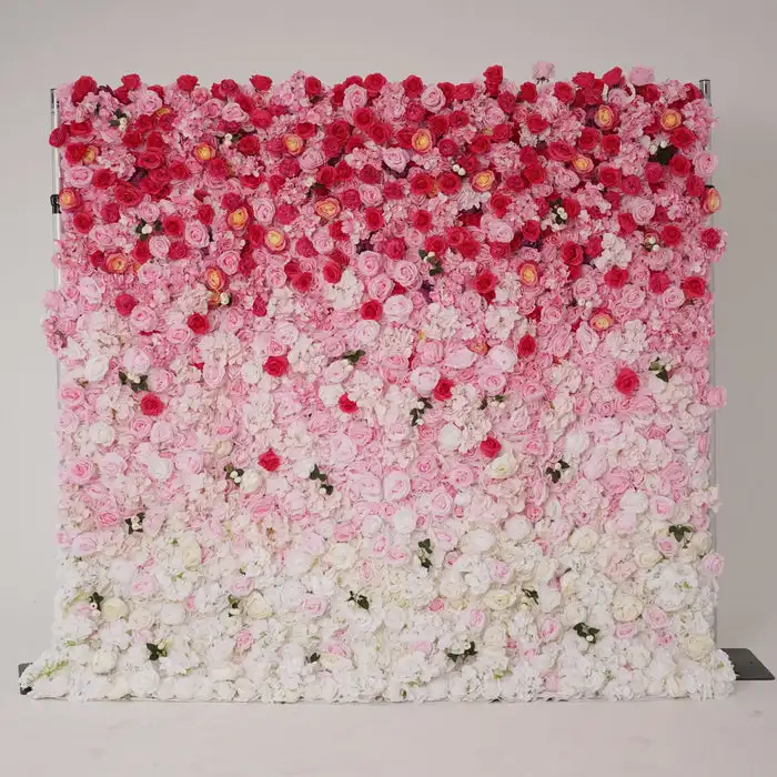 

3D Royal Series Pink Outdoor Wedding Background decorated with rose Hydrangea fabric Floral wall party event props