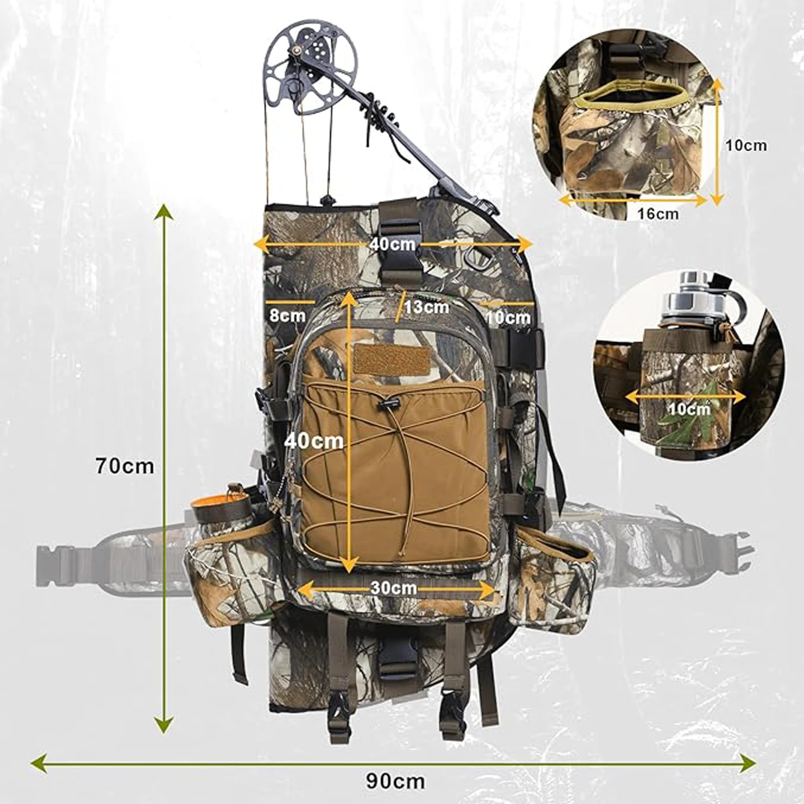 VOTAGOO GEAR Hunting Backpack with Bow Holder Saddle Bag for Compound Bow Outdoor Camo Tactical Pack