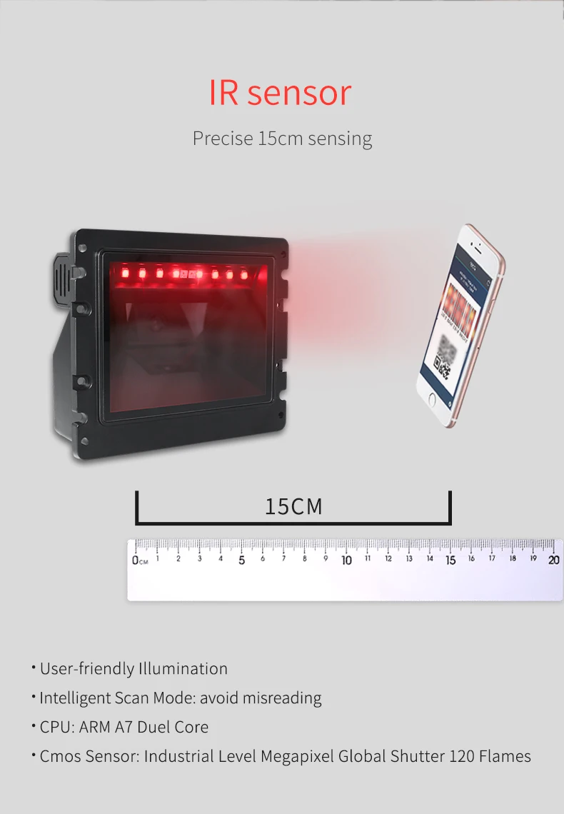 EP9500Y Kiosk 2D QR Wall Mounted Barcode Scanner Module for Supermarket Self Service Payment Kiosk Megapixel
