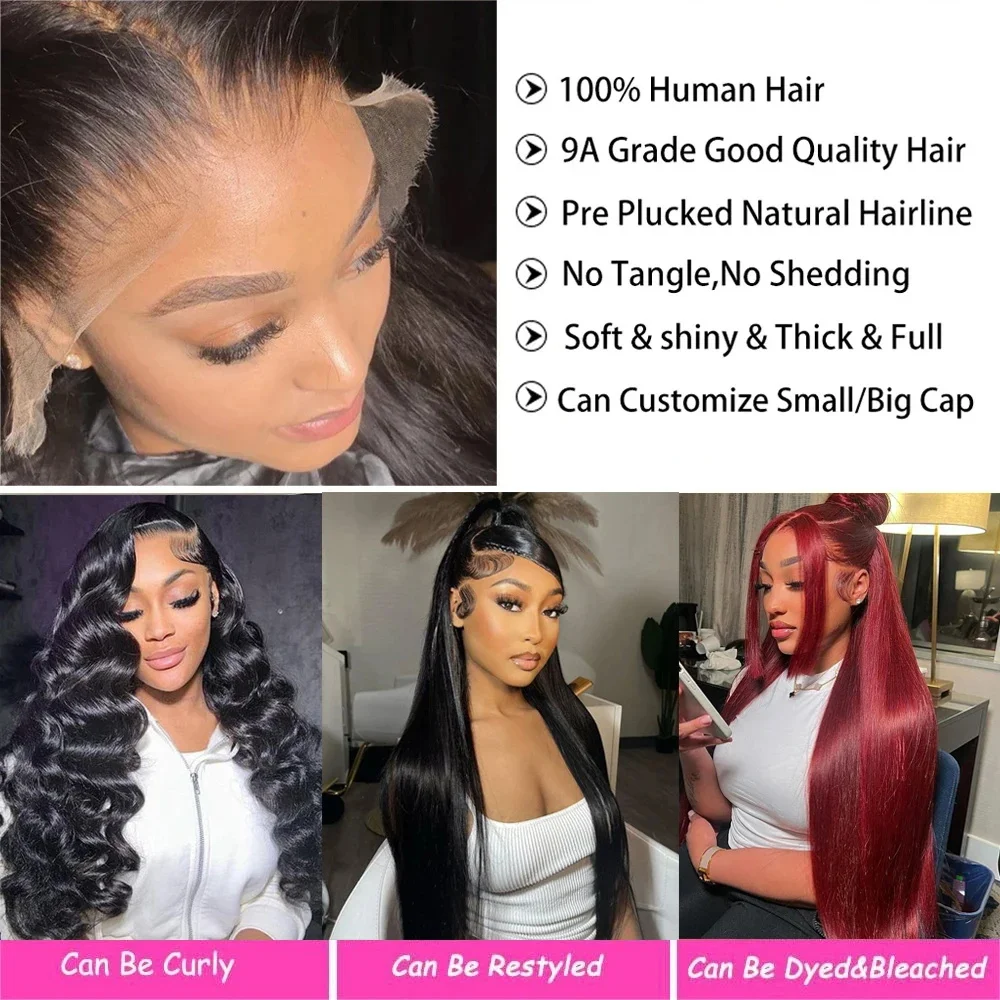 Nadine 13x4 Straight 360 full Lace Front Wig Human Hair Wigs 30 40 Inch Pre Plucked 13x6 Transparent Human Hair Lace Frontal Wig