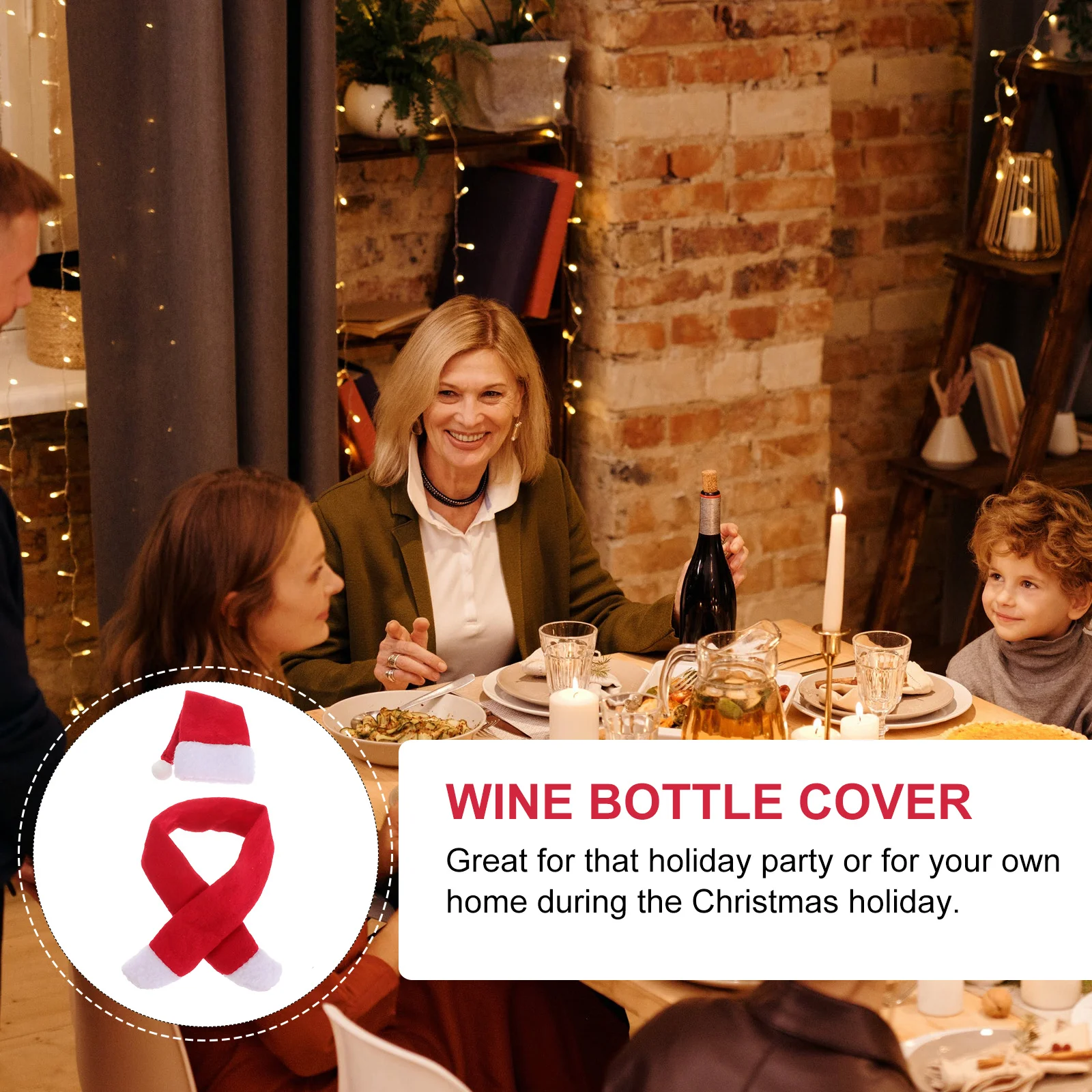 

6Set Premium Wine Bottle Cover Christmas Hat Scarf Shape Red Festive Decor for Holiday Party Home Dinner Table