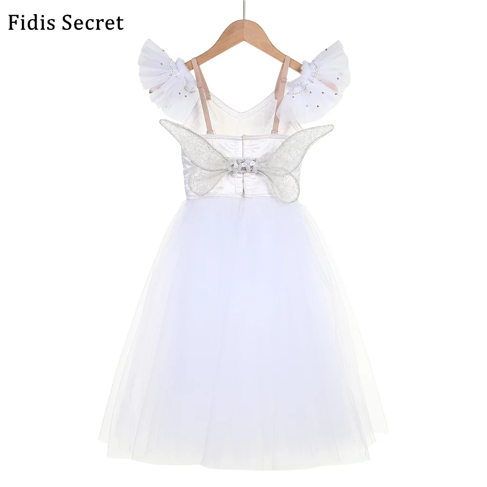 Women Romantic Ballet Long Tutu w/ Wings,Girls Ballerina Swan White Princess Stage Performance Competition Professional Costumes