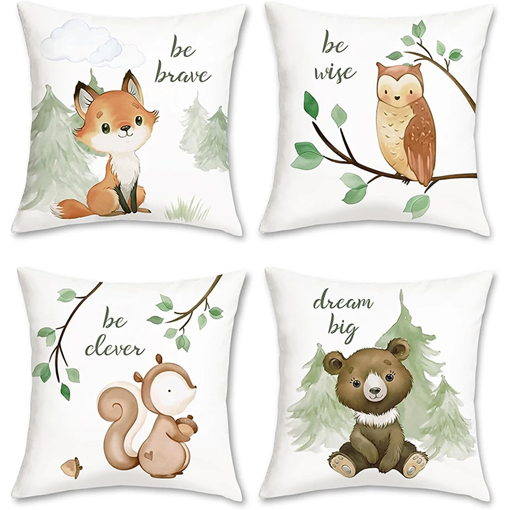 

Cute Animal-Patterned Pillowcases: Be Brave, Wise, Clever, Dream Big Sofa cushion cover, home room decoration