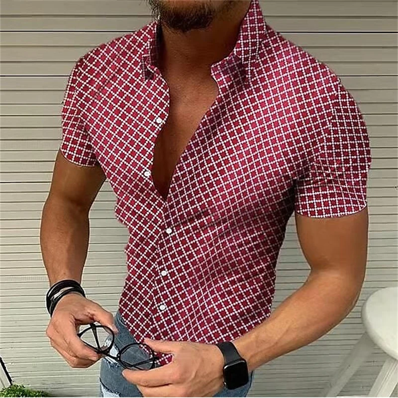 New men\'s shirt summer men\'s high quality solid retro plaid shirt fashion casual luxury printed shirt short sleeve xs-6xl