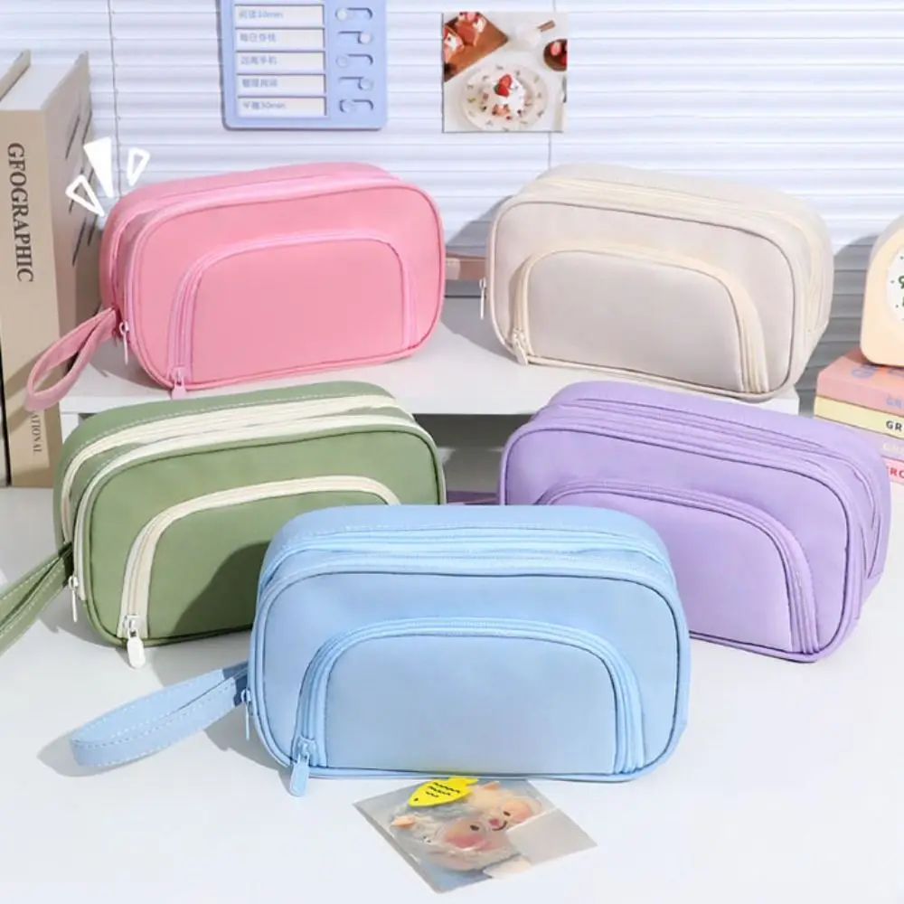 Pull Type Pen Case Box Large Capacity Wear Resistant Pen Storage Pouch Oxford Cloth Multi-pocket Stationery Storage Bag Office