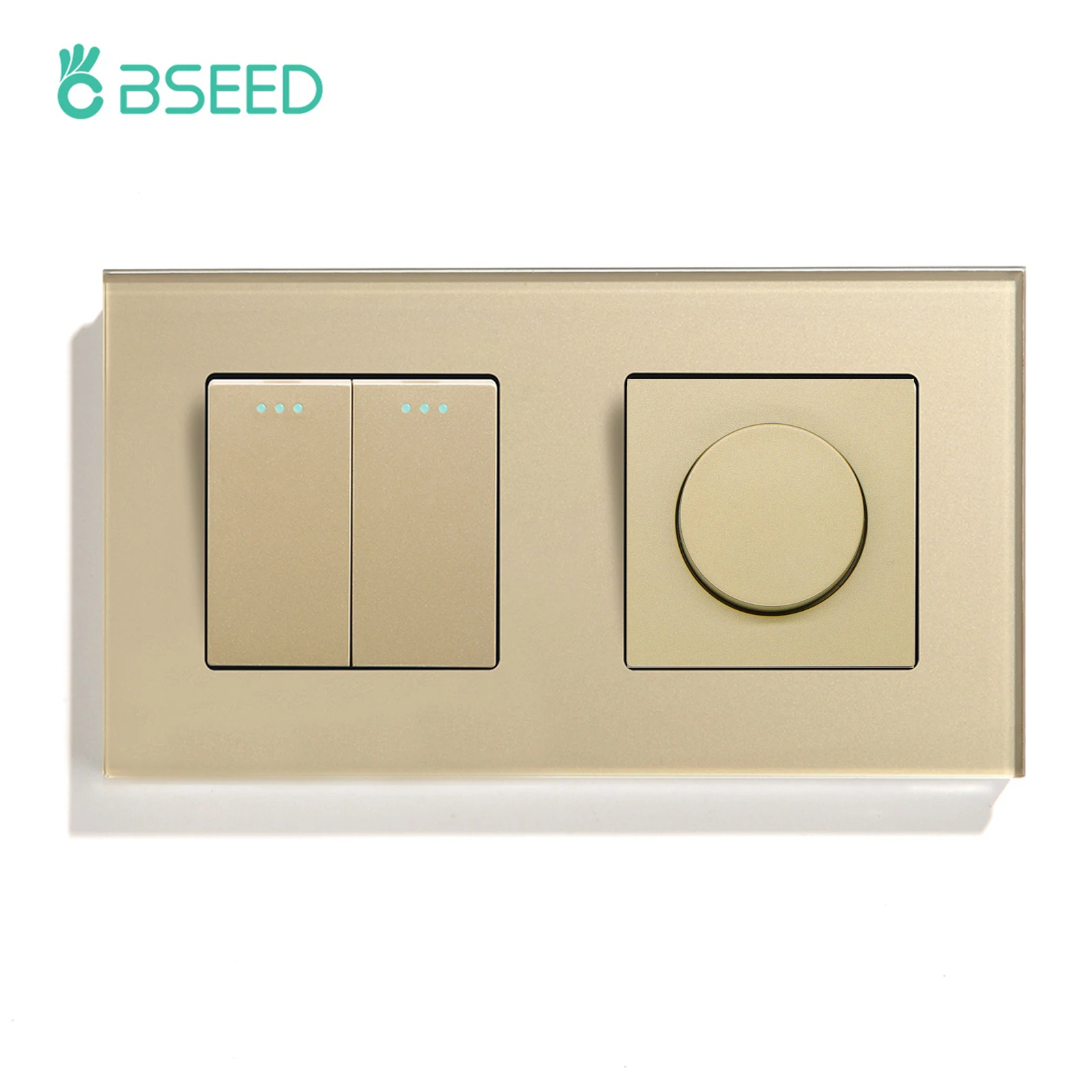 BSEED Mechanische Wandlichtschalter 1/2/3 Gang 1Way Plus Dimmerschalter Led Dimmbarer Schalter EU-Standard Glasrahmen 10A