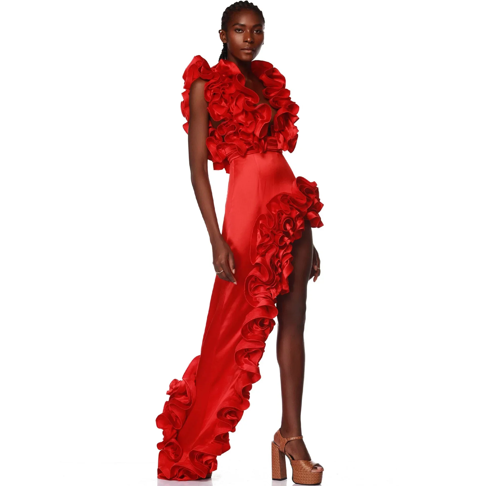 Swimsuit Luxurious Women's Swim Suit Sexy Deep V-shaped Off Shoulder Areathable Solid Color Red Flower One-piece Swims