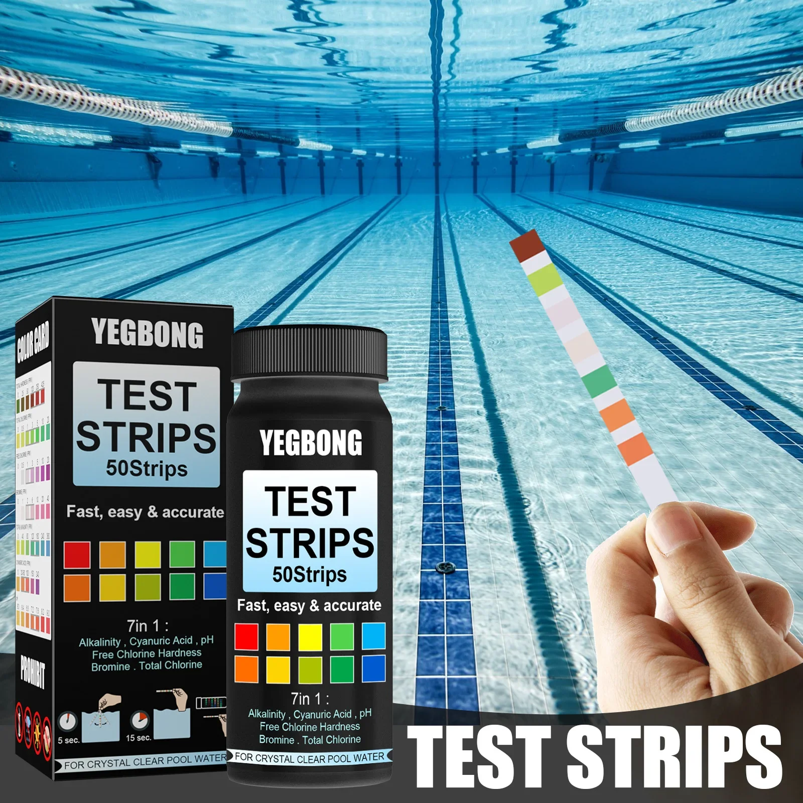 

50pcs 7 In 1 Drinking Water Test Strip PH Test Paper For Aquarium Fish Tank Swimming Pool SPA Water Testing Strips