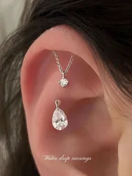 Small and Exquisite Water Drop Zircon Earring Ear Bone Studs High-end Silver Color Earrings Niche Design Chain Earring for Women