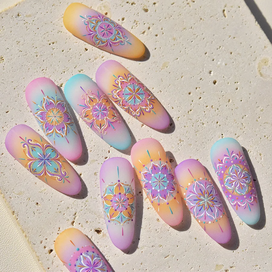 5D embossed flower nail stickers petal line decal nails macaron color embossed slider high quality nail art decoration stickers