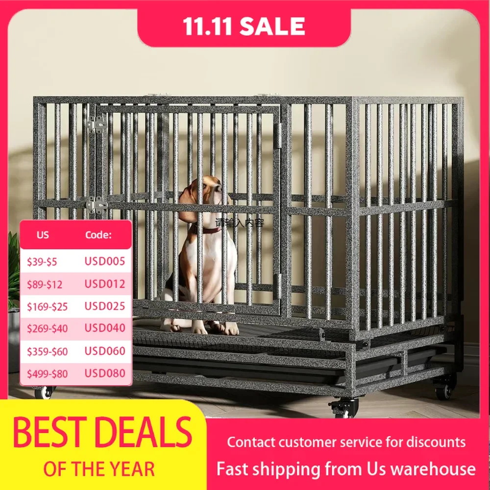 Heavy duty oversized indestructible kennel indoor with separation anxiety lockable wheels and removable trays