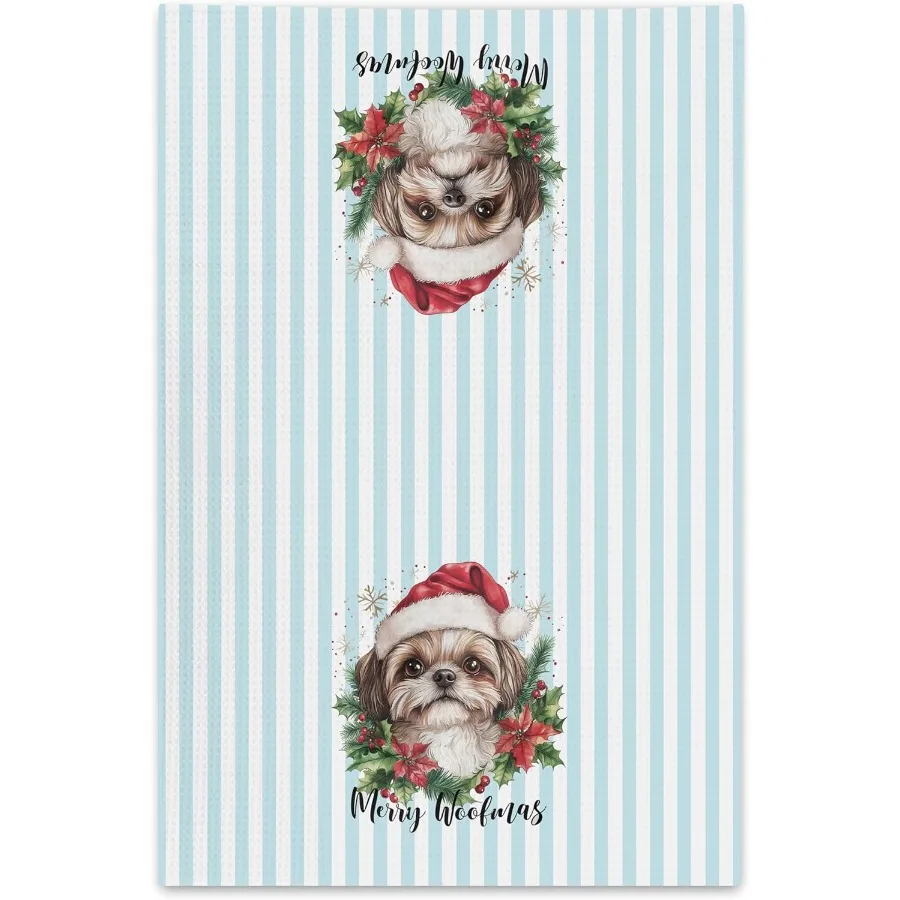 

Christmas Shih Tzu Dog Kitchen Towels Shih Tzu Gts Hand Towels for Kitchen Bathroom Decorative Blue and White Striped Christmas