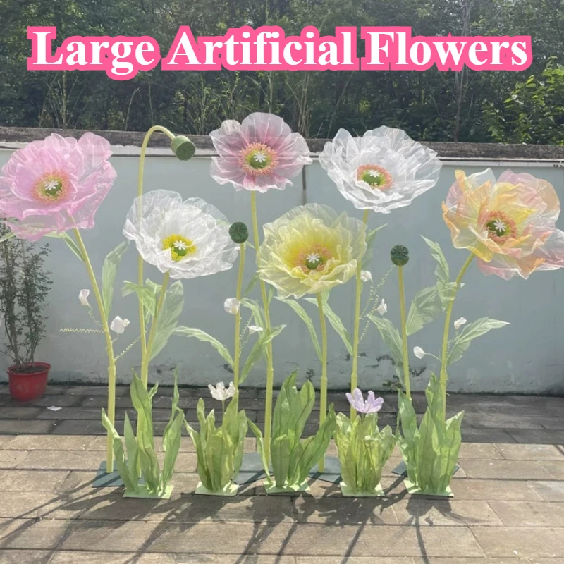 

190cm Large Artificial Poppy Flowers Wedding Decor Props Road Lead Flowers Garden Wedding Decoration Window Display Home Decor