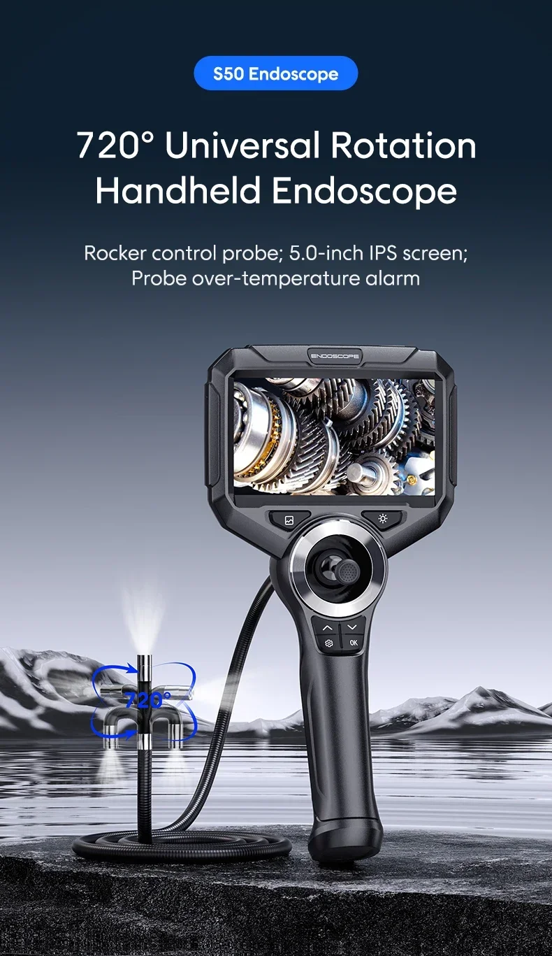 720 Degrees All Way Steering Industrial  Endoscope for Car Pipe Inspection Sewer Camera Borescope with 5 Inch