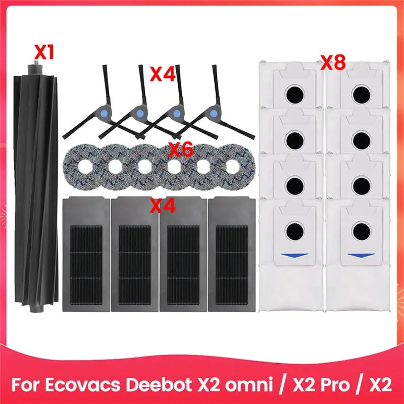 y51a：ecovacs-deebot-x2-omni-x2-pro-x2-ロボット掃除機用アクセサリー。メインブラシ、サイドブラシ、hepaフィルター、モップクロス、ダストバッグの部品。