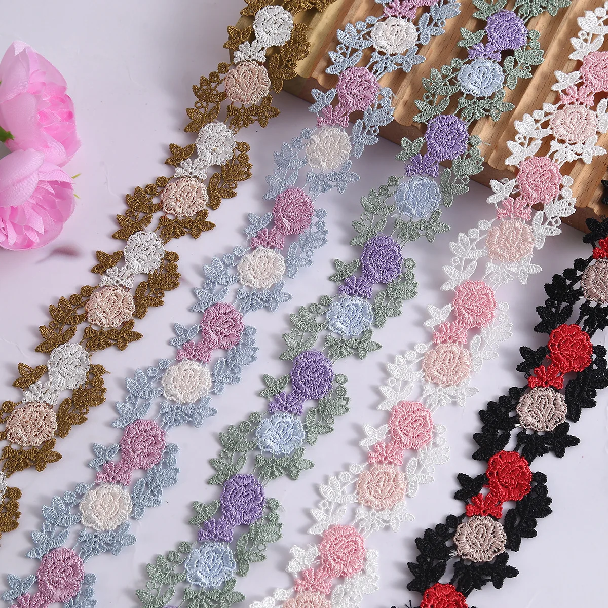 

3,5 см широкая вышивка роза отделка ювелирные изделия бант аксессуары для одежды ремесленная кружевная бейка 15 ярдов