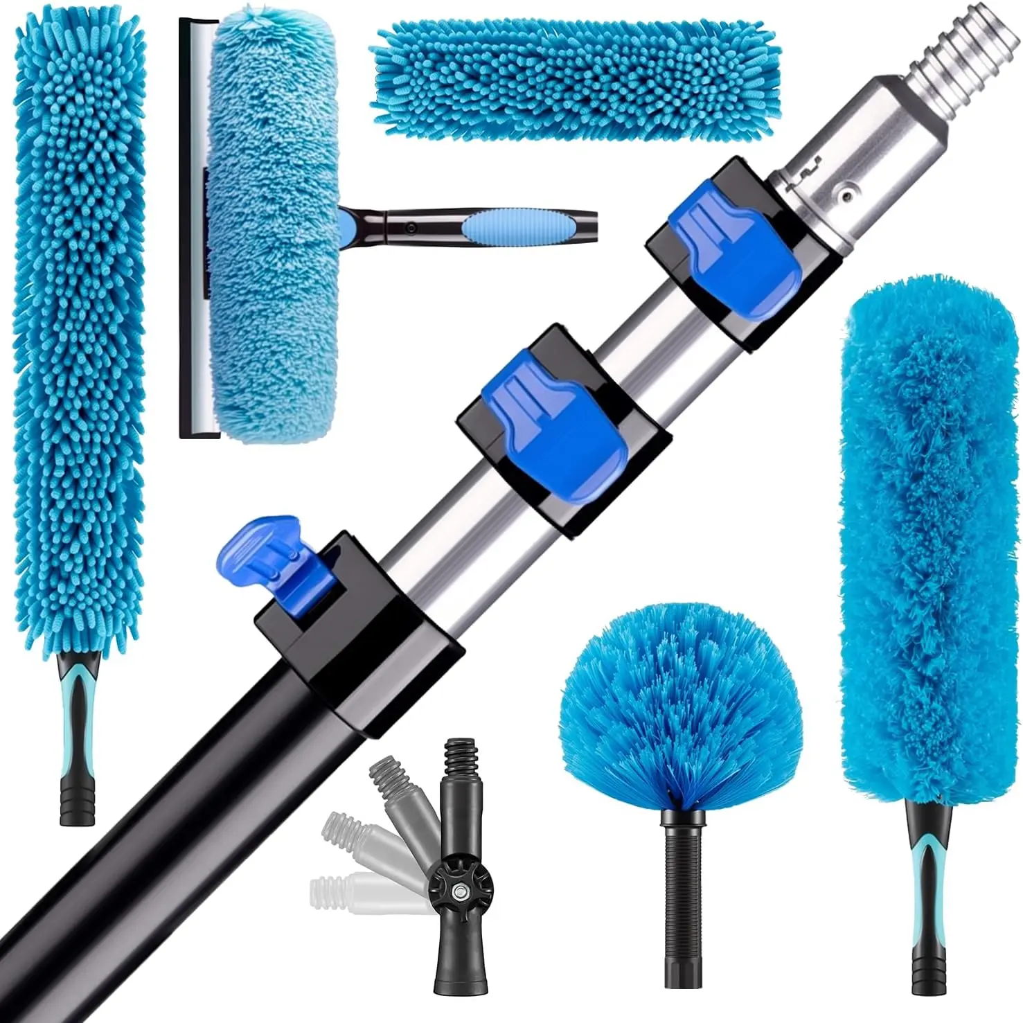 

26FT High Reach Duster Cleaning Kit with Extension Pole, Ceiling Fan Cleaner for Blades, Reusable Cobweb and Window Squeegee