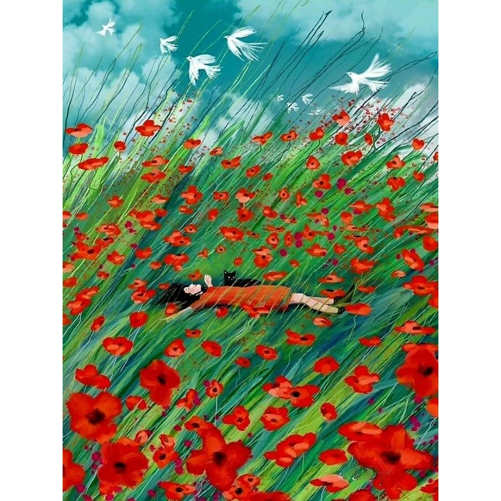 

Girl Relax in the Flowers 500/1000/1200/2000 PCS Jigsaw Puzzles Family Activity Relaxing Games for Living Room Home Decor Gift