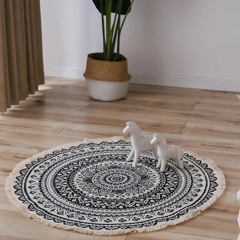 RULDGEE Nordic Ethnic Style Circular Floor Mat For Livingroom Hand Woven Bedroom Bedside Blanket Entrance Round Blanket Door Mat