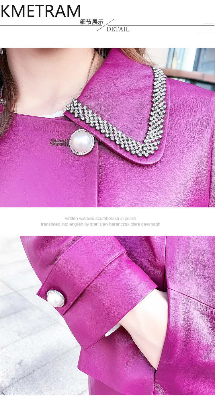 100% capa superior de chaqueta de piel de oveja para mujer, chaquetas de cuero genuino de longitud media, prendas de vestir exteriores holgadas, ropa de otoño 2025 para mujer