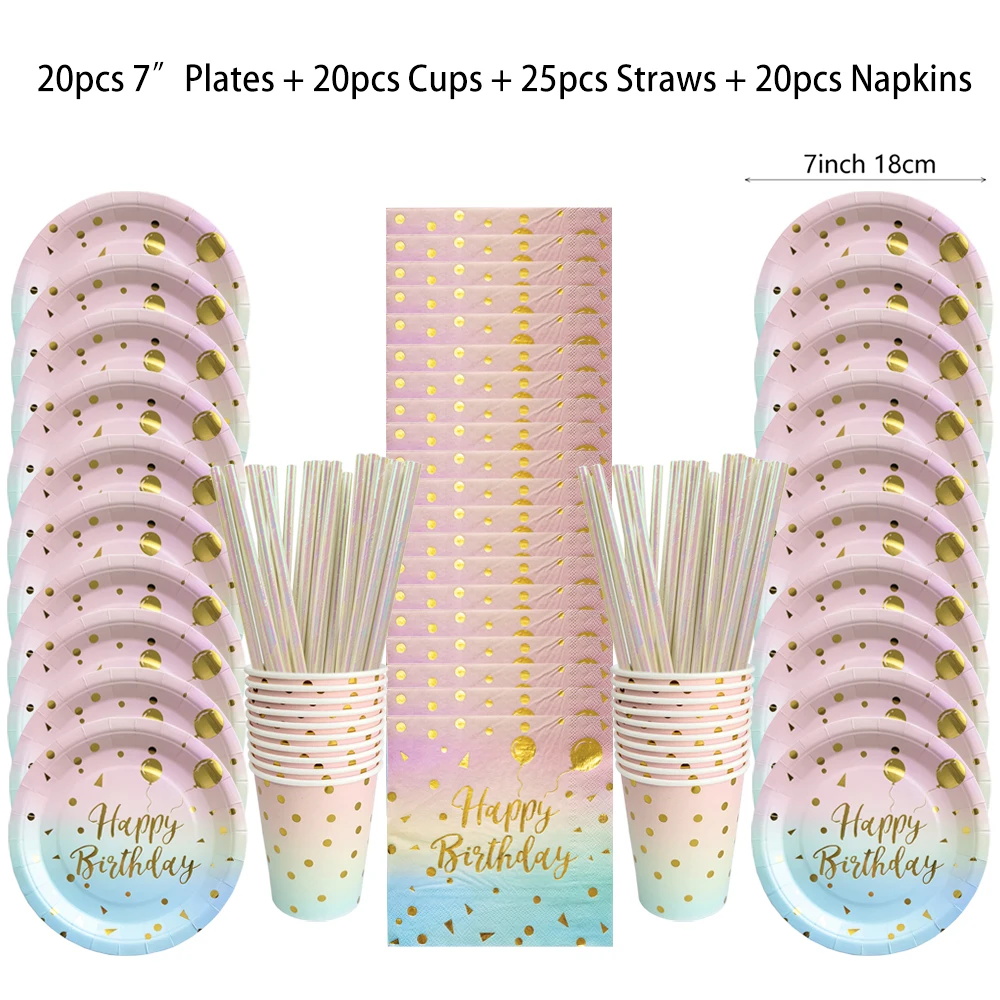 Zestaw jednorazowej zastawy stołowej w kolorze tęczy Papierowy talerz Papierowy kubek Obrus Urodziny Ślub Baby Shower Dekoracja Party Supplies — zdjęcie 6