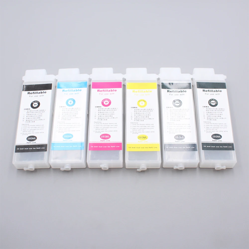 6 PCS 260ML PFI-102 PFI 102 Refillable Ink Cartridge without Chip for Canon iPF650 iPF655 iPF750 iPF755 iPF760 iPF765 Printer