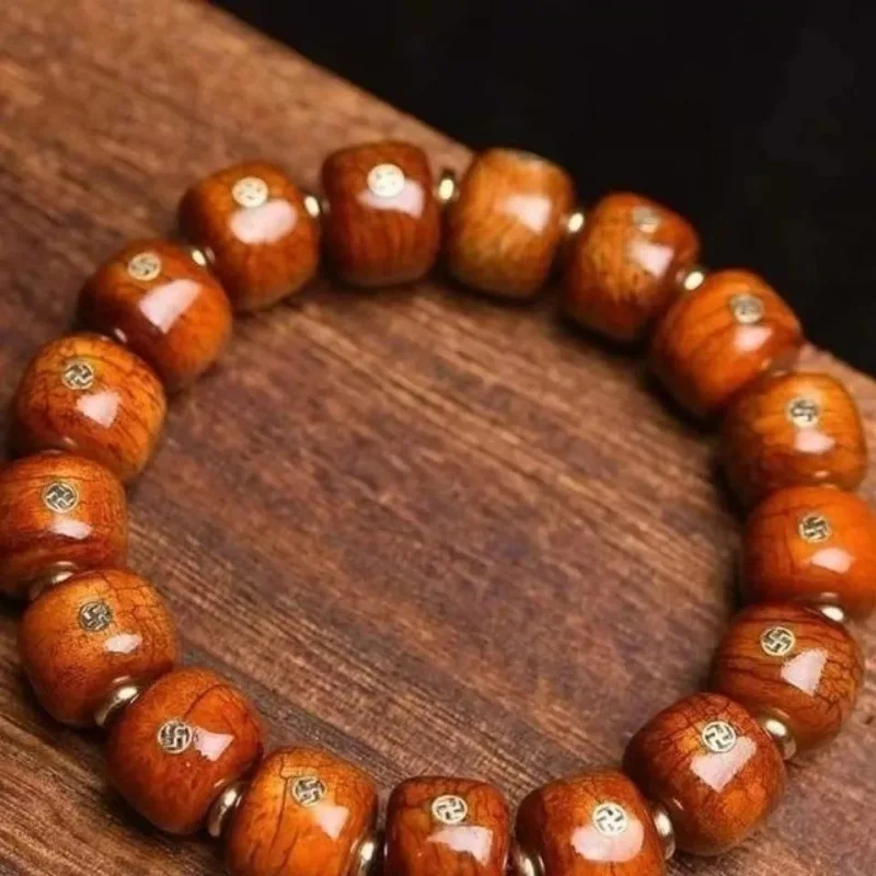 Ox Hand-Inlaid Brass Bracelet Old MaterialsYak Bone Buddha Beads Women and Men Amusement Article