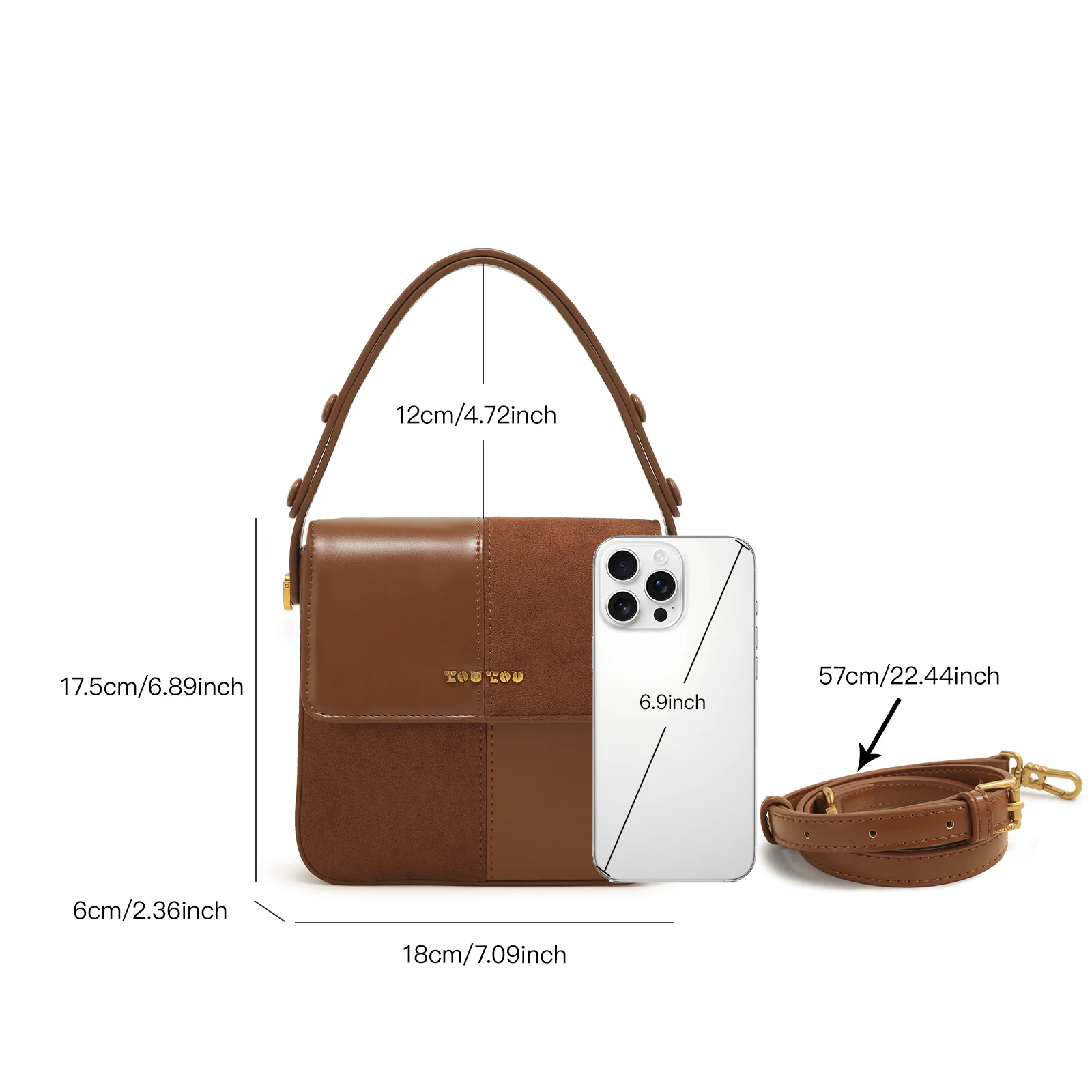 TOUTOU Maillard Brown Women's Handbag Color Block Saddle Bag Original Fashion Shoulder Bag