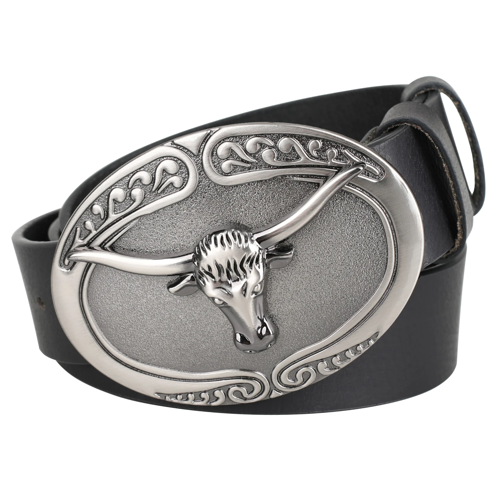 Простой ремень из натуральной кожи с головой быка