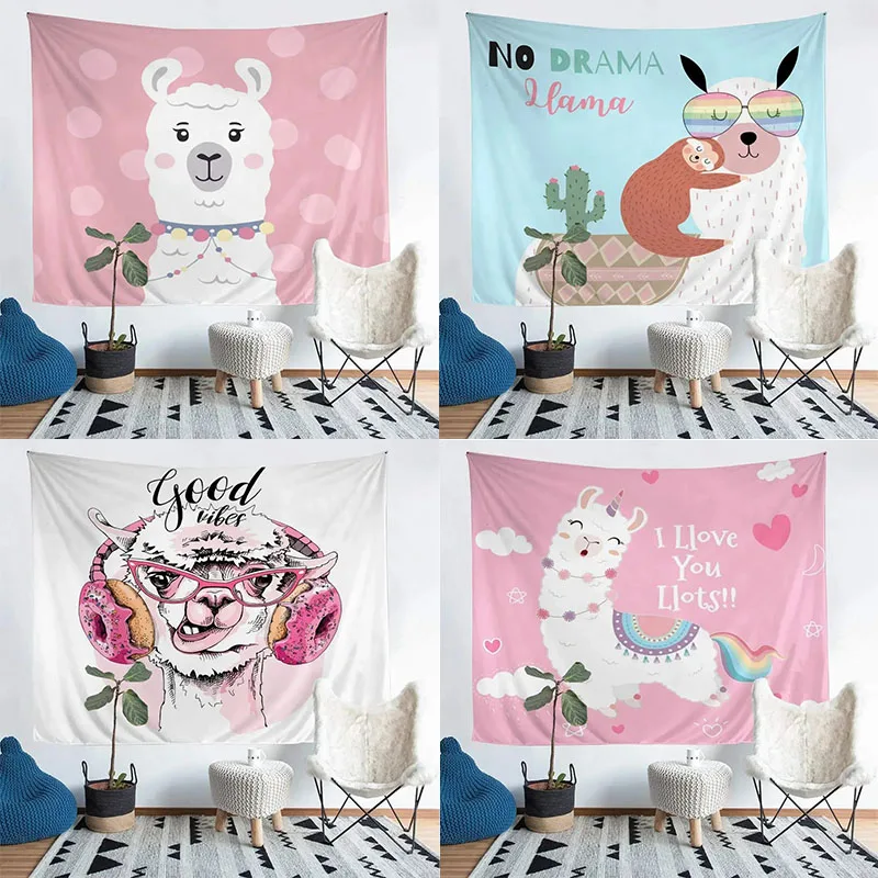 Cute Alpaca Cartoon Tapestry Office Living Room Decoration Home Wall Tapestry