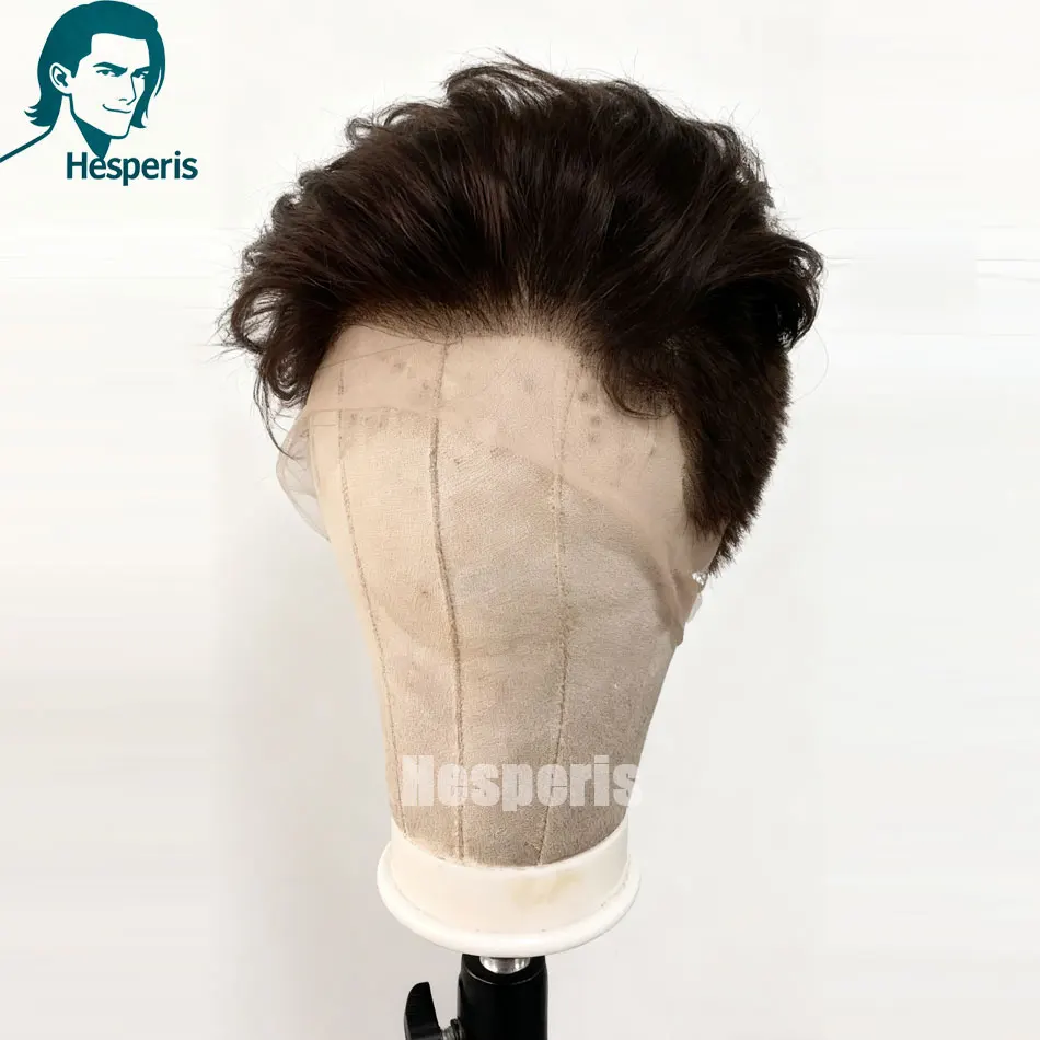 Hesperis Dark Brown Full Lace Wig for Men Short Pixie Cut Pre-Cut Human Hair Shaved Lace Wigs Male Fashion Remy Hair