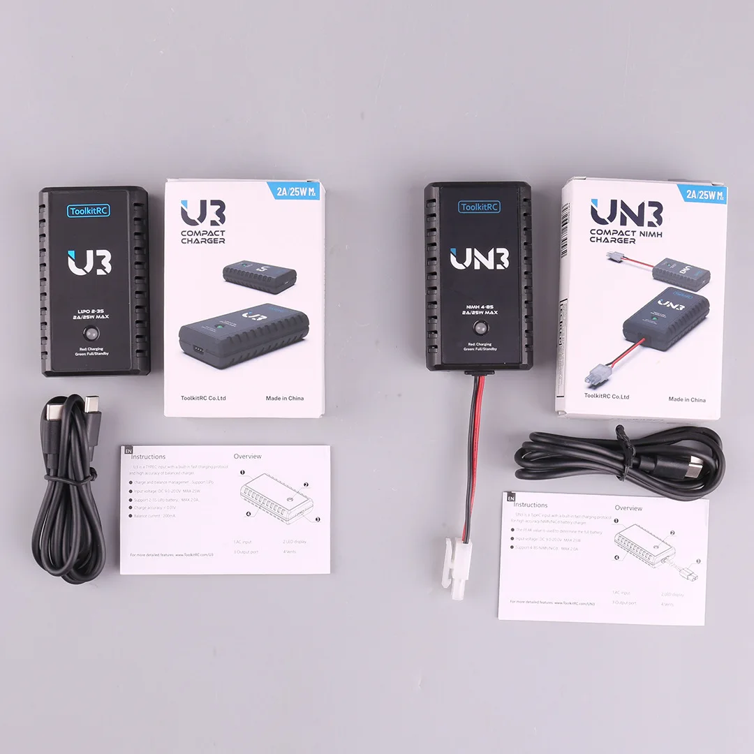 RC U3 2-3S LiPo UN3 4-8S USB-C NiMh Battery Charger 2A 25W Balance Port Direct Charge for RC Model FPV Drone Car Airplane