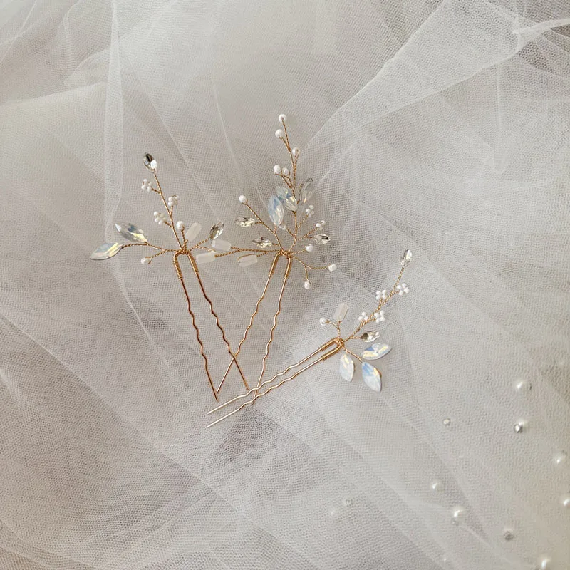 

SLBRIDAL Handmade Freshwater Pearls Opal Crystal Bridal Hair Pin Wedding Hair Sticker Hair Accessories Bridesmaids Women Jewelry