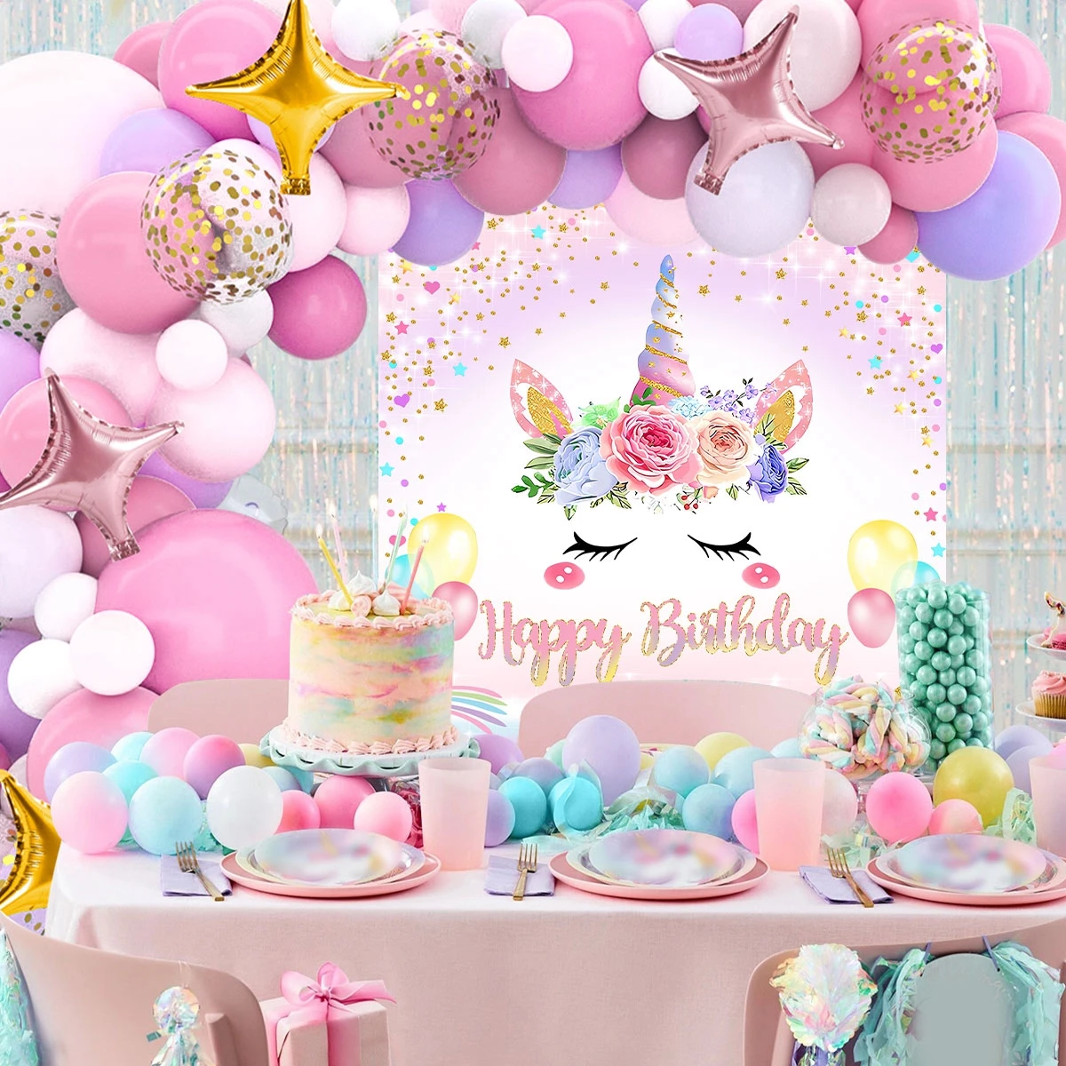 Unicorn Balloons Garland Arch Kit Happy Birthday Party Decoration Kids Girl Unicorn Birthday Wedding Party Supplies Baby Shower