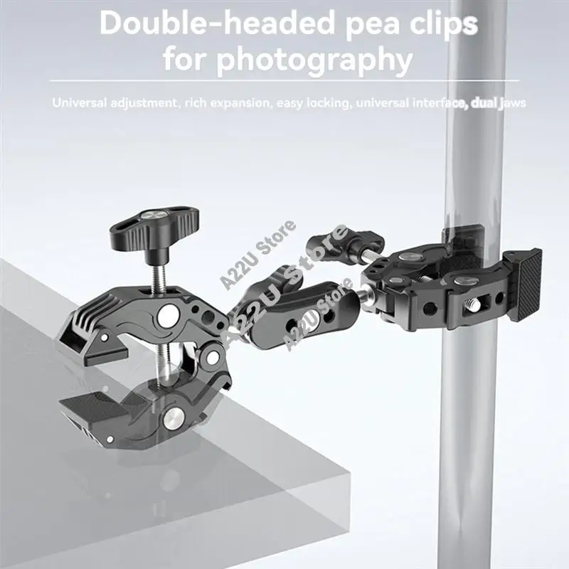 Hot-Articulating Magic Arm Clip 360° Dual-Head Super Clamp For Monitor For Umbrella LED Light Action Camera