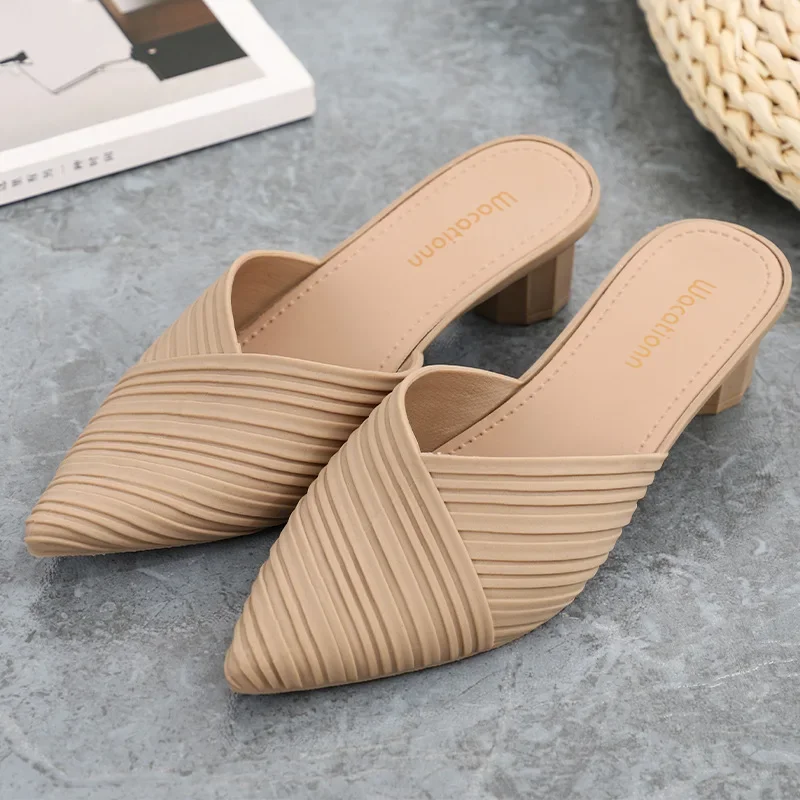 2023 New High Heels Sandals Women Shoes Pointed Toe Female Slides Platform Pumps Fashion Mules Zapatillas Mujer Slippers Women