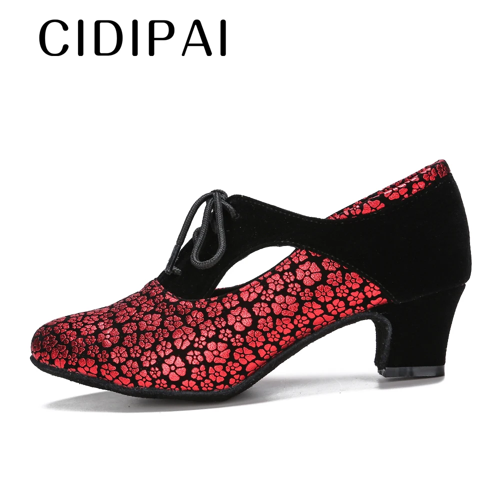 CIDIPAI Baotou Latin Dance Shoes Cuban heel Heel Ballroom Dancing Shoes Jazz Salsa Modern Shoe Soft Sole Party Dance Shoes